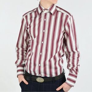 Gucci Men's Burgundy and White Striped Dress Shirt